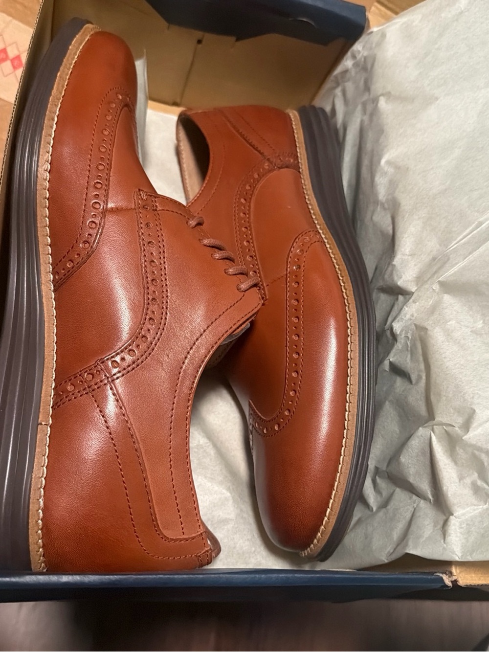 COLE HAAN Original Grand Woodbury Java Brown Leather Wingtip Oxford Shoes C26472